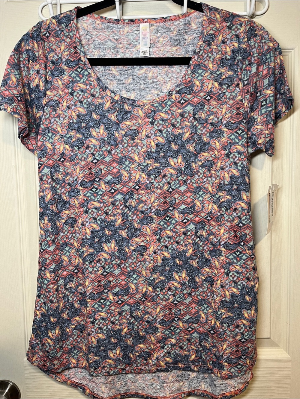 LuLaRoe Short Sleeve Scoop Neck Top - Blue, Pink, Yellow
